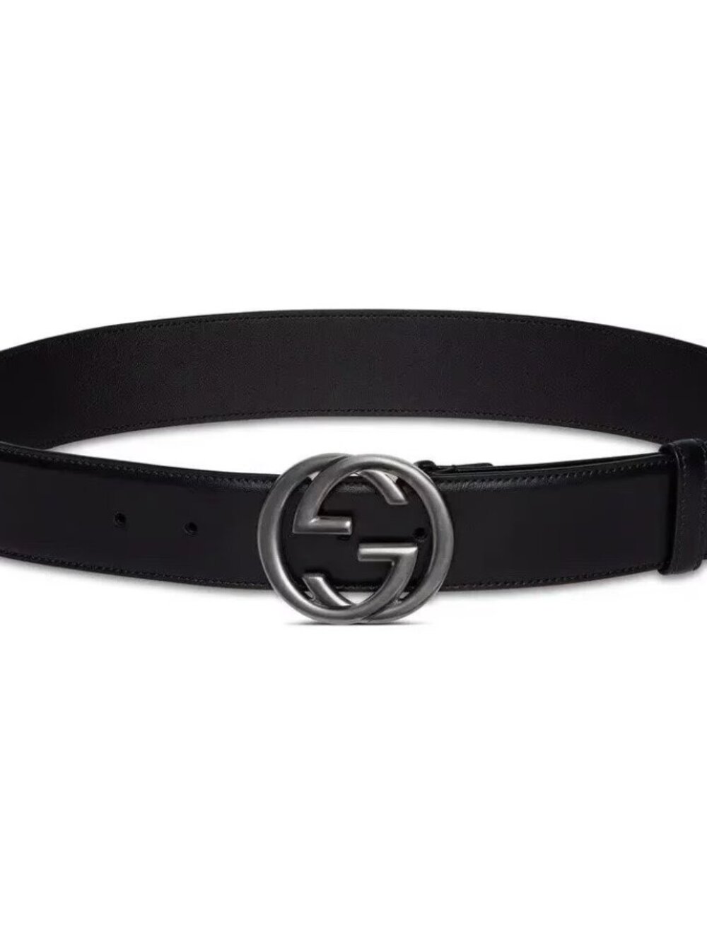 Gucci Black Leather Belt with Silver Double G Buckle